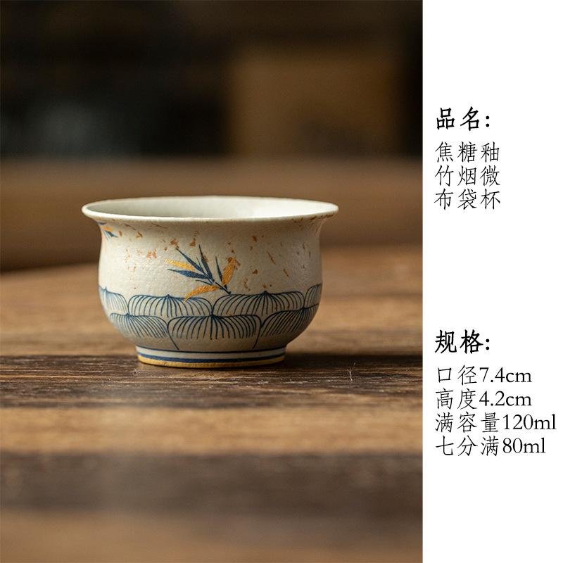 80ml Hand-painted Lotus Bamboo Shadow Teacup Creative Tea Bowl Set of Cups Tea-tasting Fragrance Cup Chazhan Master Cups Cafes As Your Choose