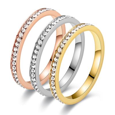 2025 2mm Iced Out Cubic Zirconia Ring Female Gold Copper Color Stainless Steel Wedding Rings for Women Fashion Zircon Gift