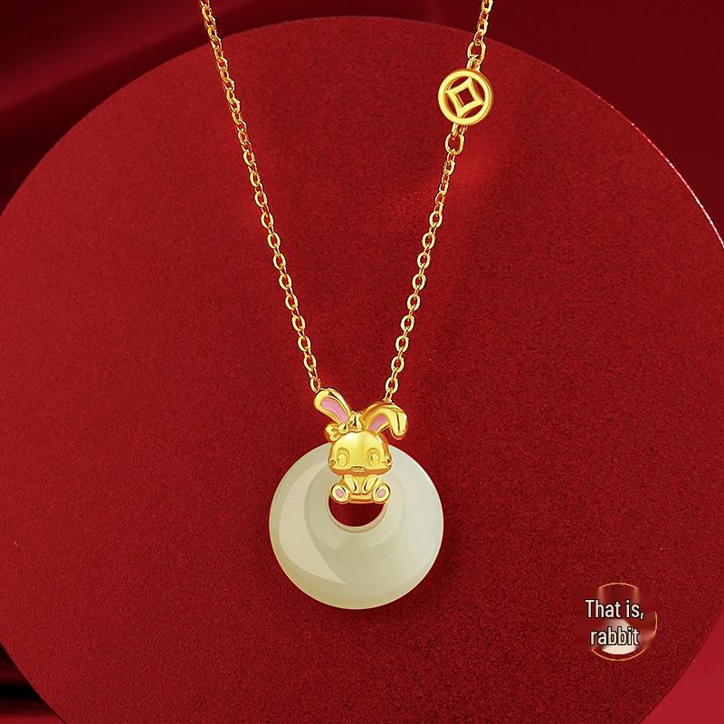 Twelve Zodiac Signs Necklace for Women: S925 Sterling Silver Horse Clavicle Chain with Hetian Jade. S925 Silver