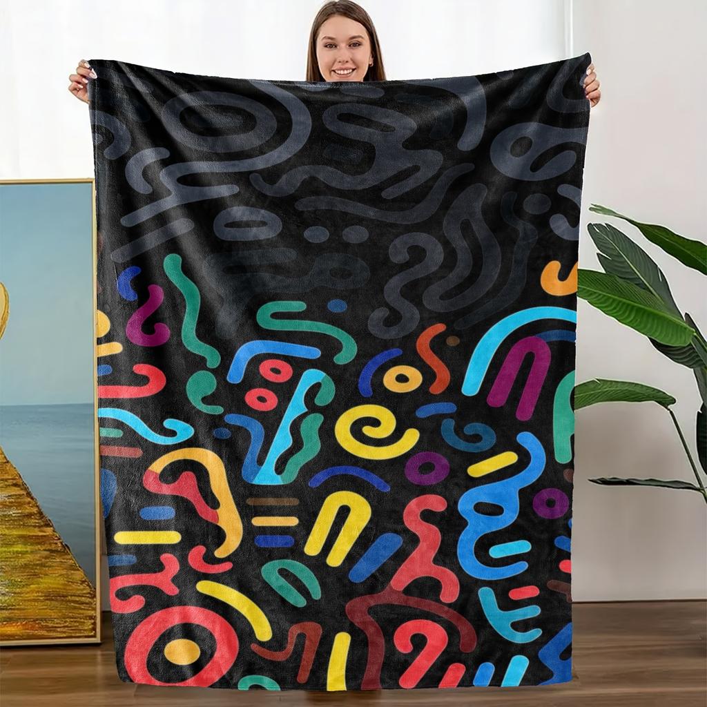1pc Vibrant Abstract Flannel Blanket - Soft, Breathable  Polyester, All-Season Cozy Throw with Colorful Digital Print, Perfe