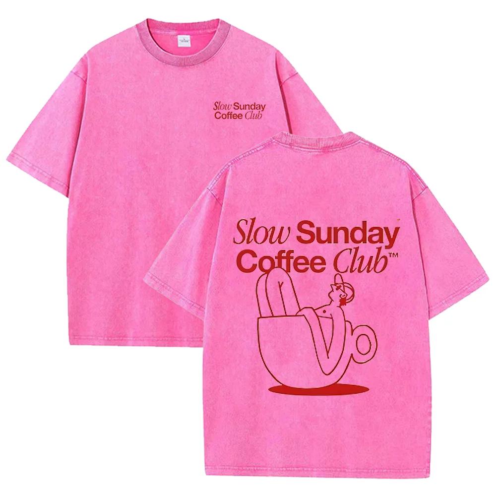 2026 Mens Tops Slow Sunday Coffee Club Funny Meme T Shirts Men Retro Fashion Cotton Tshirt Unisex Harajuku Aesthetic Clothing T
