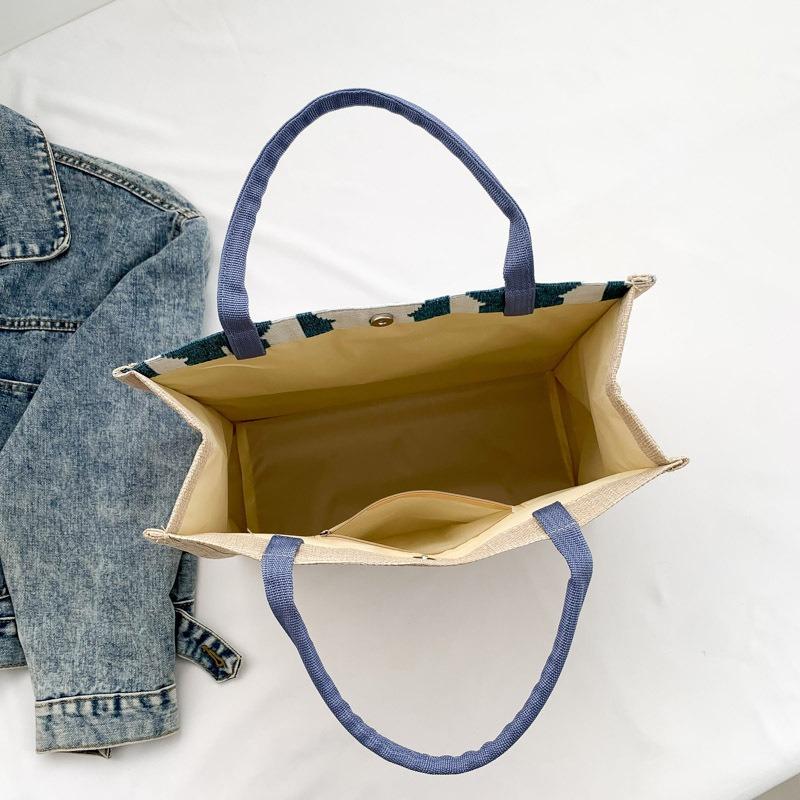 Women's Bag Simple Pure Linen Fashion Portable Magnetic Buckle Single Shoulder Bag Rabbit Bag