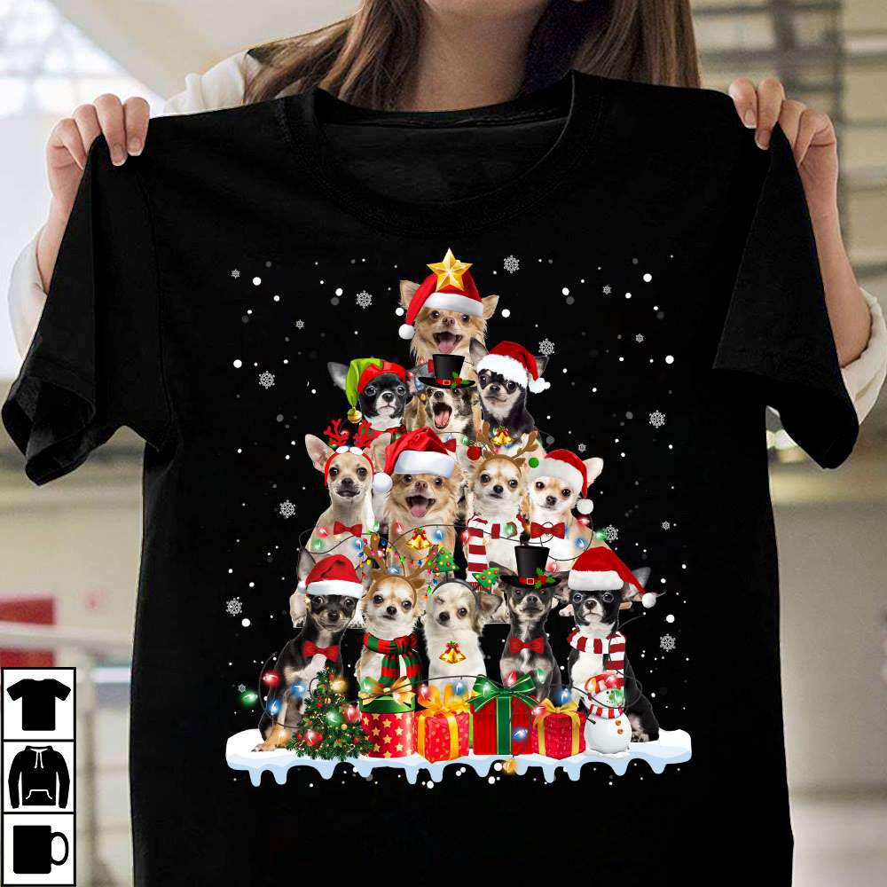 Chihuahua Christmas Tree Cotton Black T Shirt Unisex Unisex T-Shirt XXL