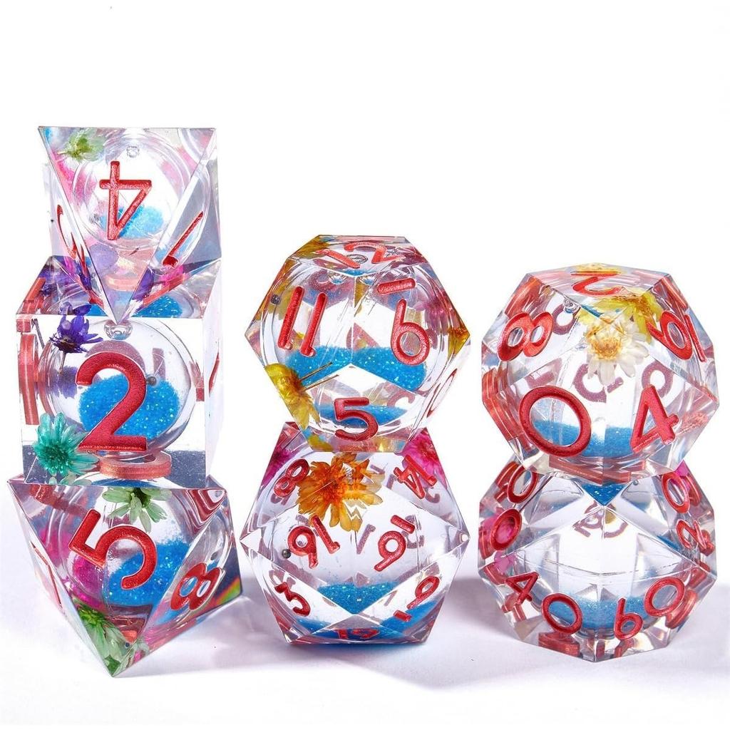 Resin Dice Set Luminous Sand, Dragon and Dungeon Polyhedral Dice, Punk Style Role-Play RPG Explorer MTG Pioneer Game DND Dice Set