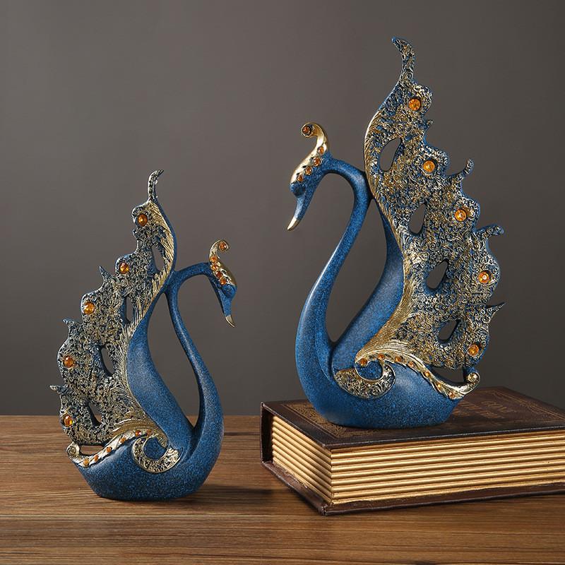 Modern Swan Pair Resin Sculpture For Office Living Room Decorative Display