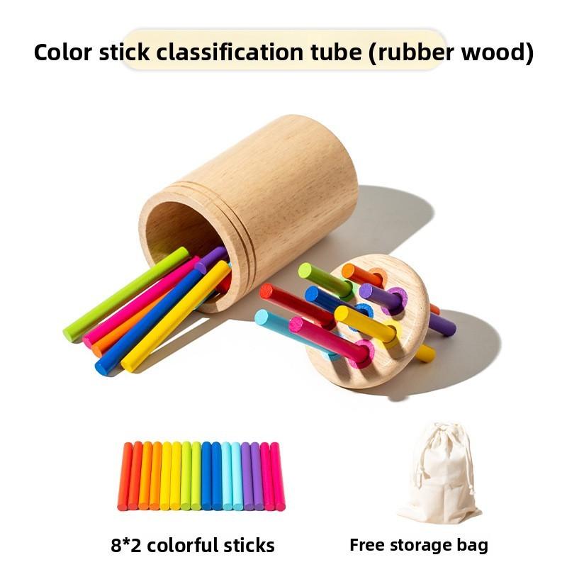 Colorful Stick Wooden Block Color Shape Classification Cylinder Toy For Sensory Training And Motor Skills Development
