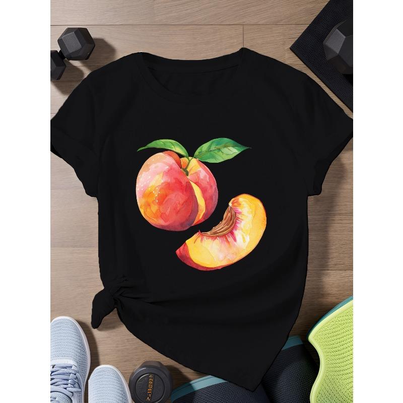 

European sizes whole peach and slice Women s Plus Size Sports Short Sleeve T-Shirt 4XL чорний