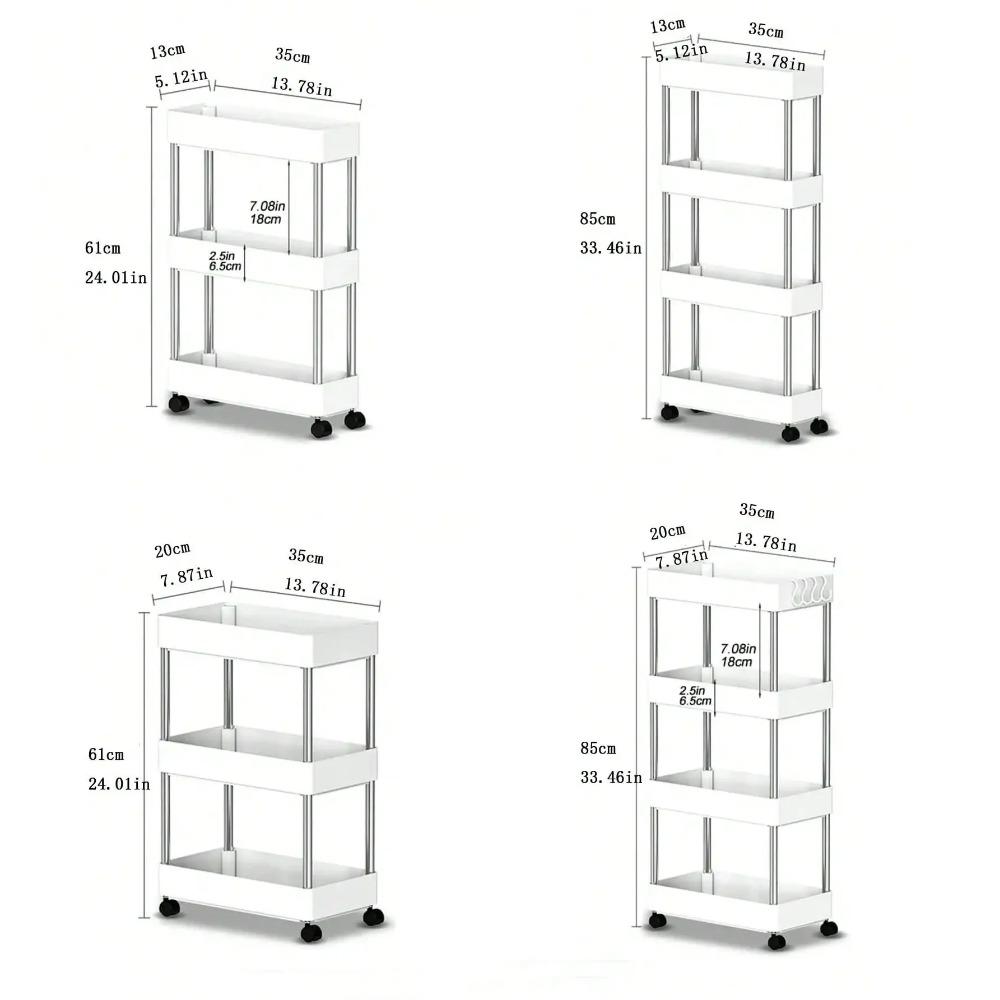 3/4 Tier Movable Gap Storage Rack Rolling Utility Cart Storage Shelf Kitchen Bathroom Slim Slide Organizer Shelf Livingroom New
