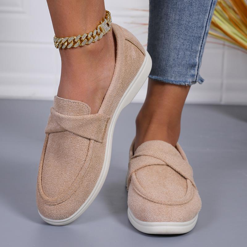 Fashion Fashion Pleated Strap Suede Loafers Shoes Women 2025 Summer Round Toe Low Heel Slip On Casual Shoes Soft Sole Holiday Pumps