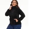 Warmer Wintermantel Damen Schwarz Fleece Stehkragen Langarm Reißverschluss Damen Herbstmantel