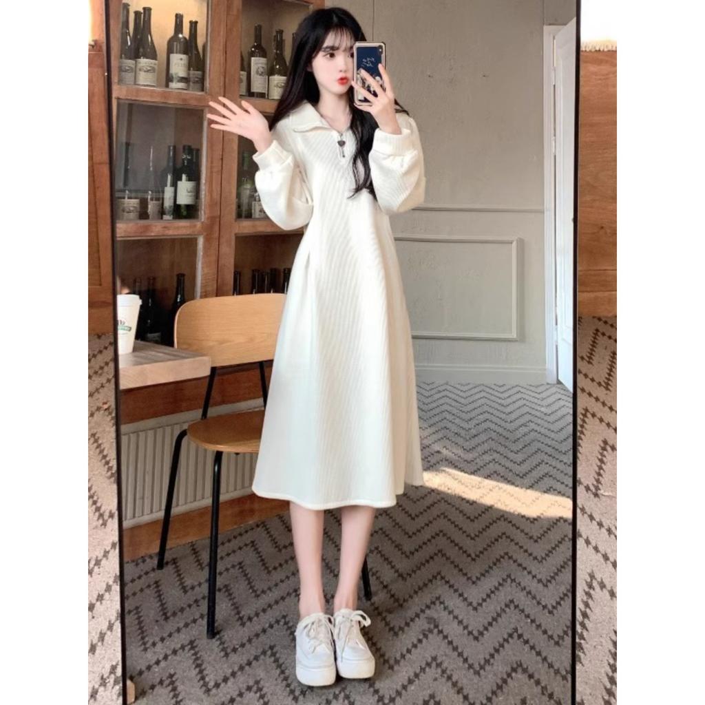 Premium Black Half-zipper Sweater Dress Women's Autumn and Winter Large Size Fat Mm Thin European Temperament Backing Skirt