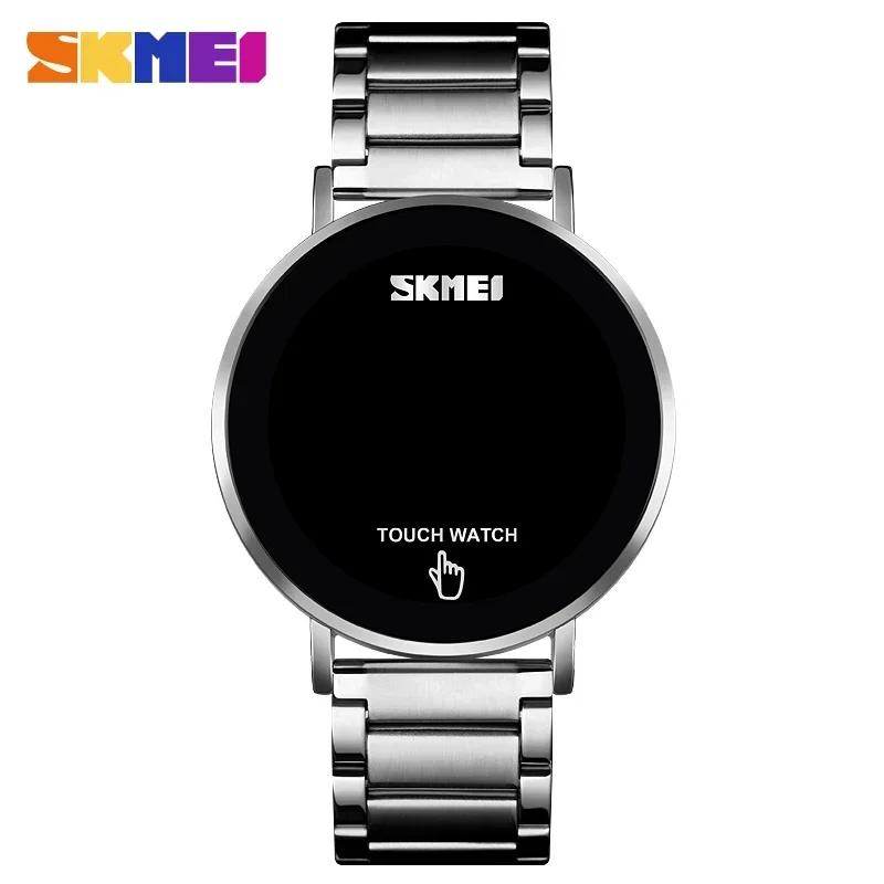 Skmei 1550 Stainless Steel Strap Montre Homme Fashion Men Digital Watch Male Touch Screen LED Light Display 3bar Waterproof