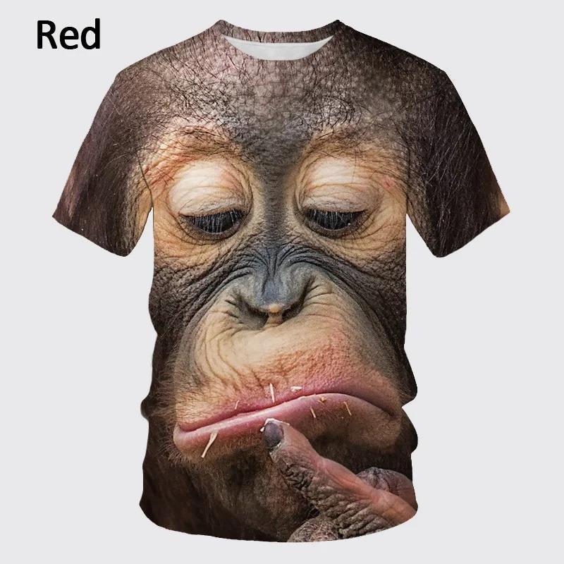 Sommer Neu Gorilla Affe Druck 3D Herren Lustiges Freizeit T-Shirt Trendiges Rundhals Oberteil