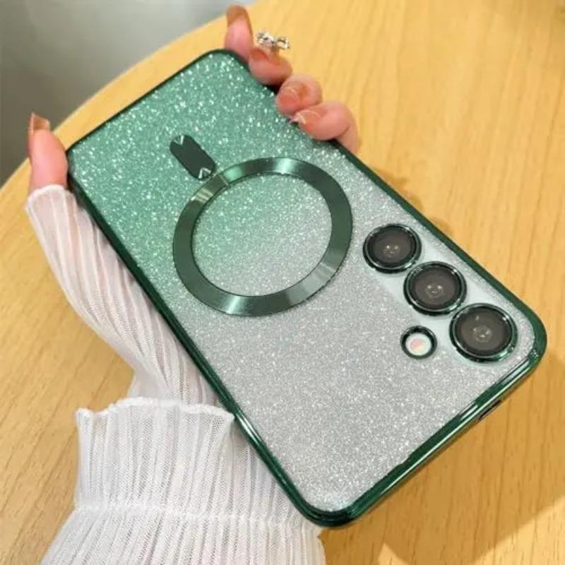 

Магнитный чехол для телефона Samsung S24ultra Гальваническое прозрачное покрытие с блестками S25Edge Градиент Полностью закрывающий S21FE Комплект Note20 Ultra