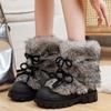Fashion Sweet Black Lace-up Bow Platform Snow Boots Women Fashion Fluffy Designer Flat Cotton Boots Comfortable Warm Winter Ankle Boots