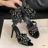 Luxury Shiny Rhinestone Designer Thin High Heels Women Sexy Ankle Strap Heeled Sandals for Women Crystal Flower Banquet Pumps