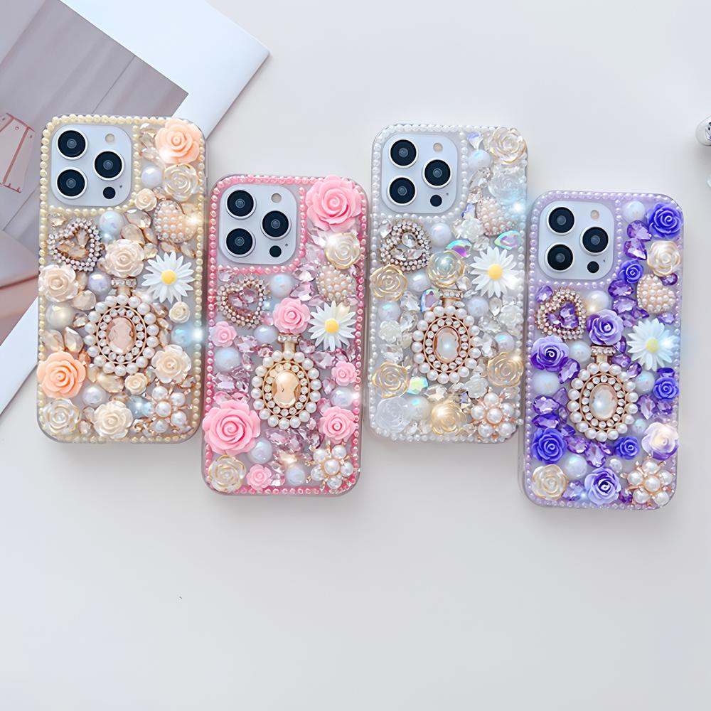 Glitter Bling Floral Phone Case For VIVO V50 Lite Pro V50E V29E V40E V30E V27E 4G 5G 3D Rose Pearl Rhinestone Cover Girls Gift