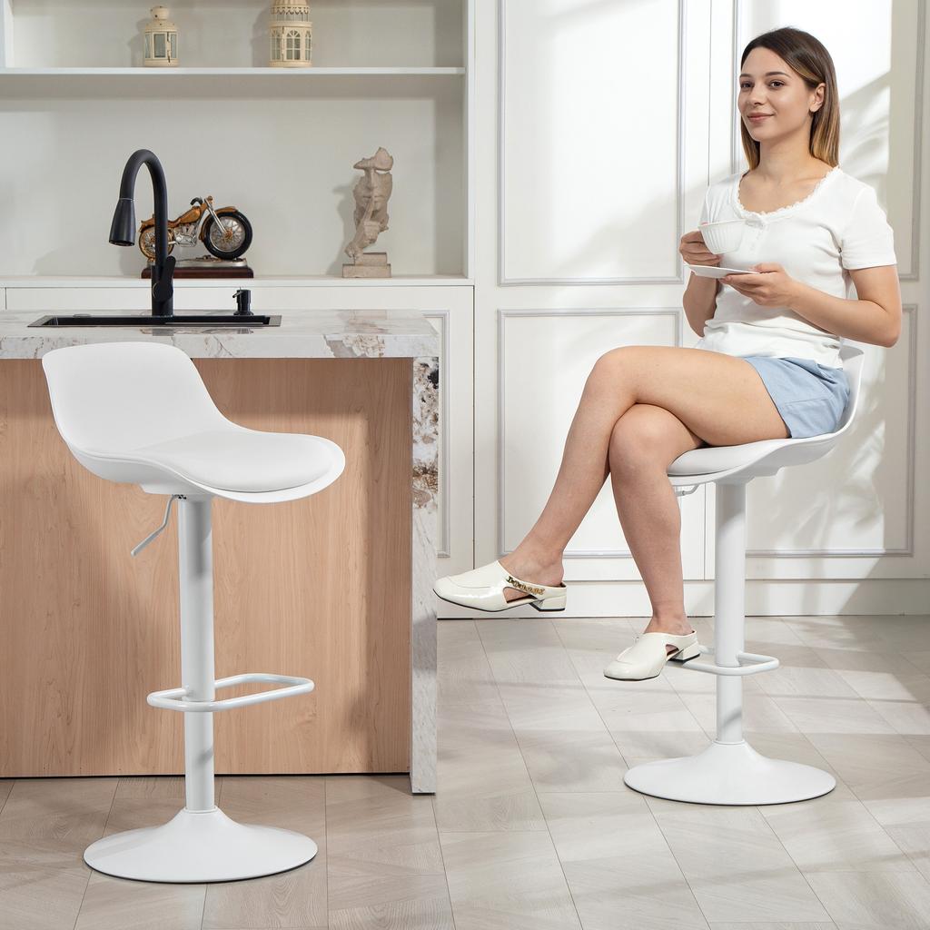 Bar Stools, Set of 2, Swivel Seat, Adjustable Height, 43 X 45 X 100 Cm, White