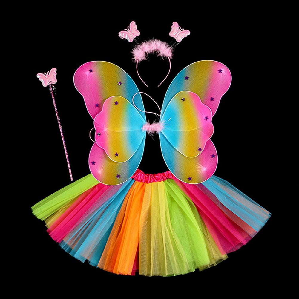 Kinder Schmetterlingsflügel Set Mädchen Schmetterlingskleid Stirnband Zauberstab Halloween Party Kostüm Kinder Fee Requisiten Weihnachten Fotografie Kleidung Requisiten