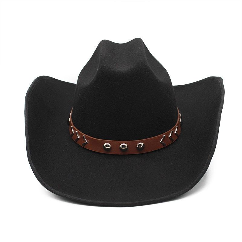 9.5 Великі Козирки Завиток Зверху Ковбойський Джазовий Циліндр Сезонний Вовняний Циліндр Простий Фетровий Капелюх