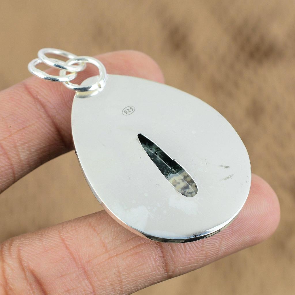 Womens Day Sale 925 Silver Pear Natural Ocean Jasper Mother Handcrafted Pendant