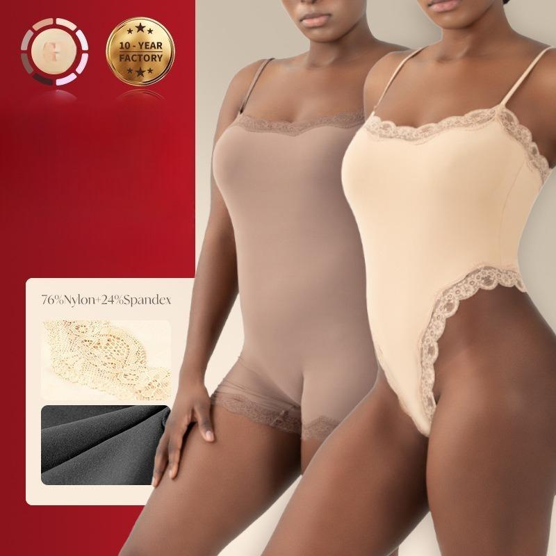 Women's Square Neck Sexy Lace Bodysuit Sleeveless Jumpsuit Solid Color Slimming Bodycon Rompers Tank Tops