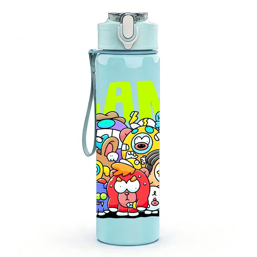 1PC 3 LAND Text Graffiti Collage Print 750ml Color Plastic Sports Water Bottle Leakproof Flip Straw Lid Suitable for Sports Office Home Use