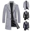 Herren Business Jacke Mittellang Einreihig Einfarbig Plüschkragen Herbst Winter Wollmantel Windjacke Streetwear
