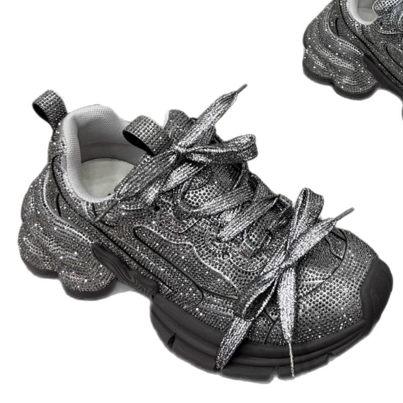 Summer and autumn new casual platform women's shoes rhinestone dad shoes women's versatile full diamond casual shoes women's single shoes women