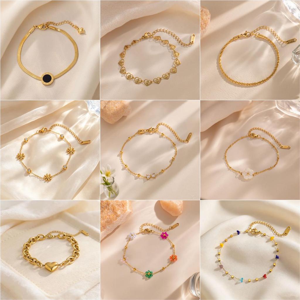 Elegant 18K Gold Titanium Steel Bracelets: European & American Fashion, Non-fading, Women's Versatile Personality Hand Jewelry