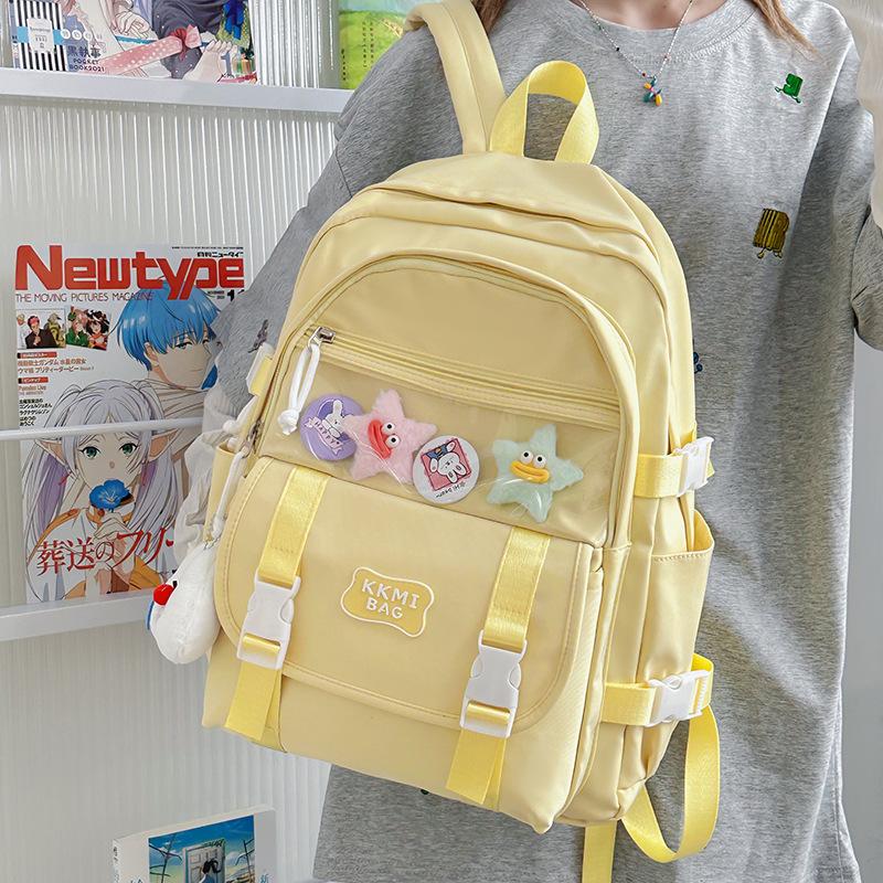 New simple solid color campus student schoolbag fashionable versatile large capacity junior high school student backpack women