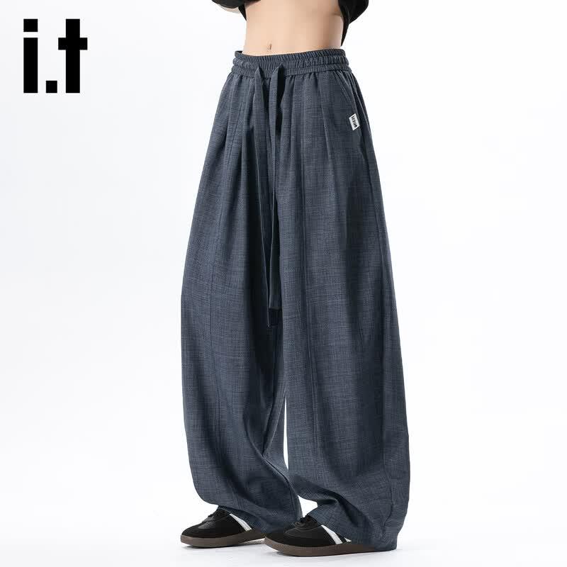 izzueit Men's Lightweight Curved Blade Wide-Leg Casual Pants