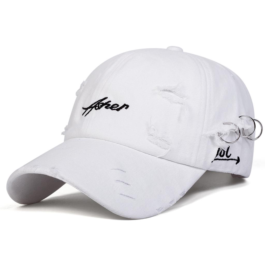 Men Asher Letter Embroidered Vintage Holes Baseball Cap Outdoor Adjustable Sunscreen Leisure Hat Spring Autumn Travel Tourism Beach Vacation