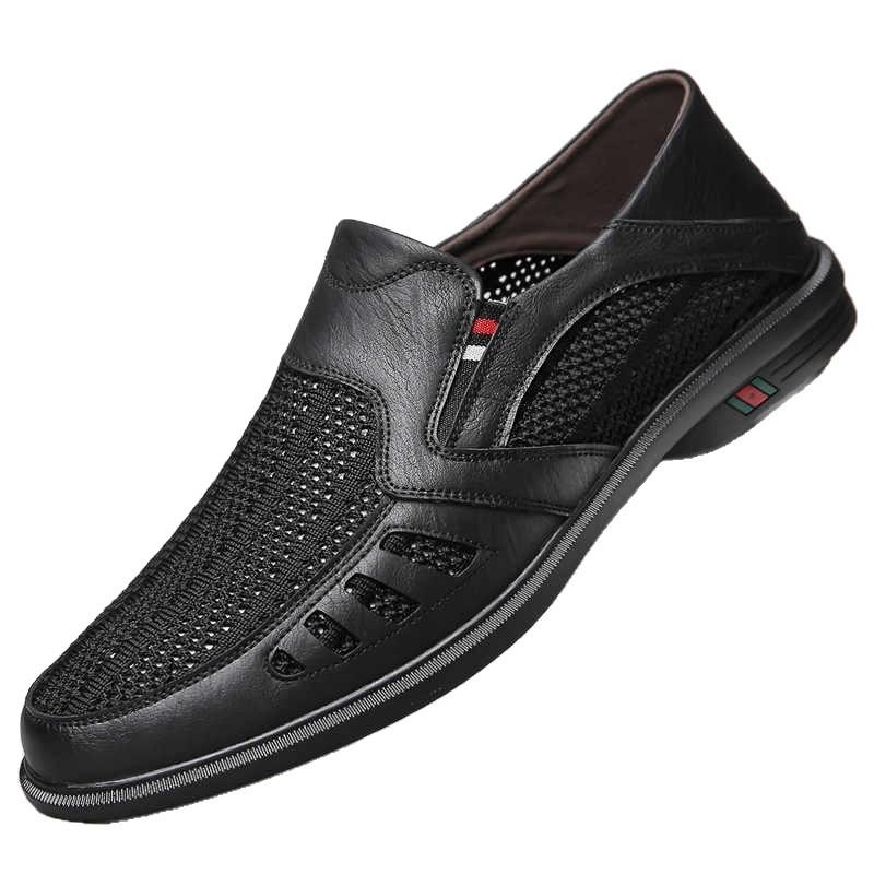 2025 new summer breathable mesh shoes hollow hole shoes breathable one-pedal leather shoes