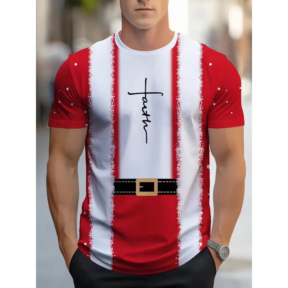 Creative Santa Claus Printed Men's T-Shirt Merry Christmas Casual O-neck Loose Short Sleeve Tops Fashionable Comfortable Breathable T-shirt
