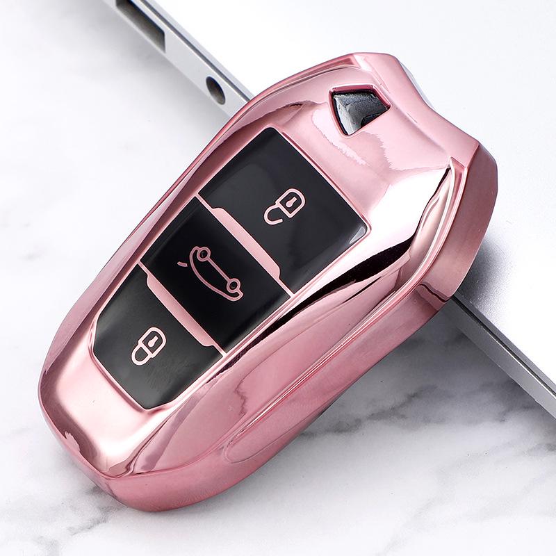 Soft TPU Rubber Key Case for Dongfeng Peugeot 408 & 508 - Full Coverage Black