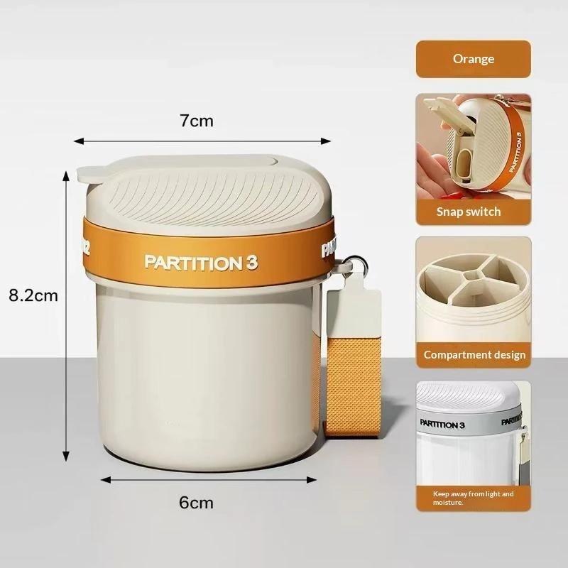 4Grids Rotating Partition Portable Pill Box With Lanyard,Large Capacity Privacy Case For Outdoor Business Trip Daily Supplement