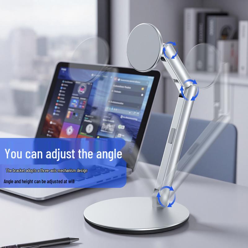 Suporte de Mesa Ajustável em Alumínio para Tablet e Celular com Montagem Magnética