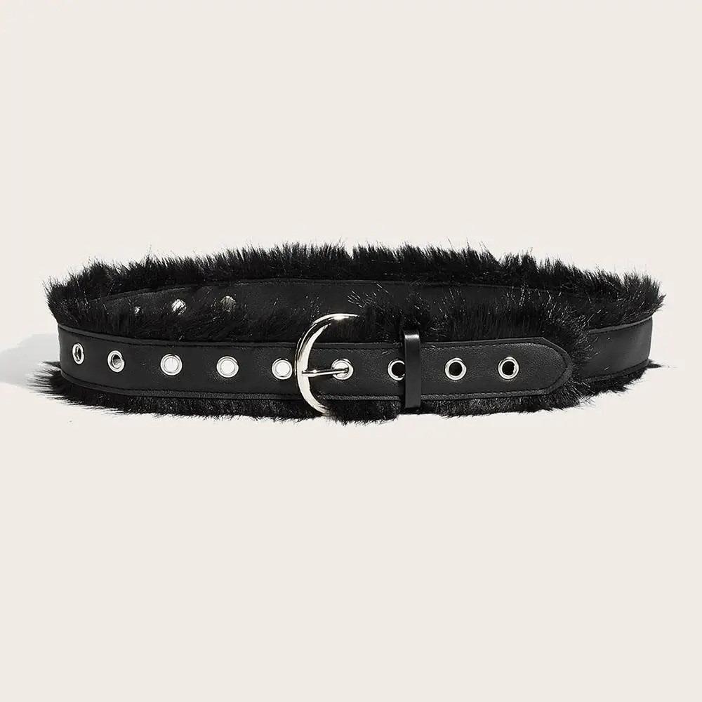 

Versatile Faux Fur Belt Punk Style Plush Belt Y2K PU Waistband Belt for Women кавовий