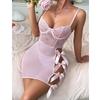 Sensual Transparent Lace Splicing Lingerie With Thong And Thin Sleepwear Bow Backless Skirt Set Underwear