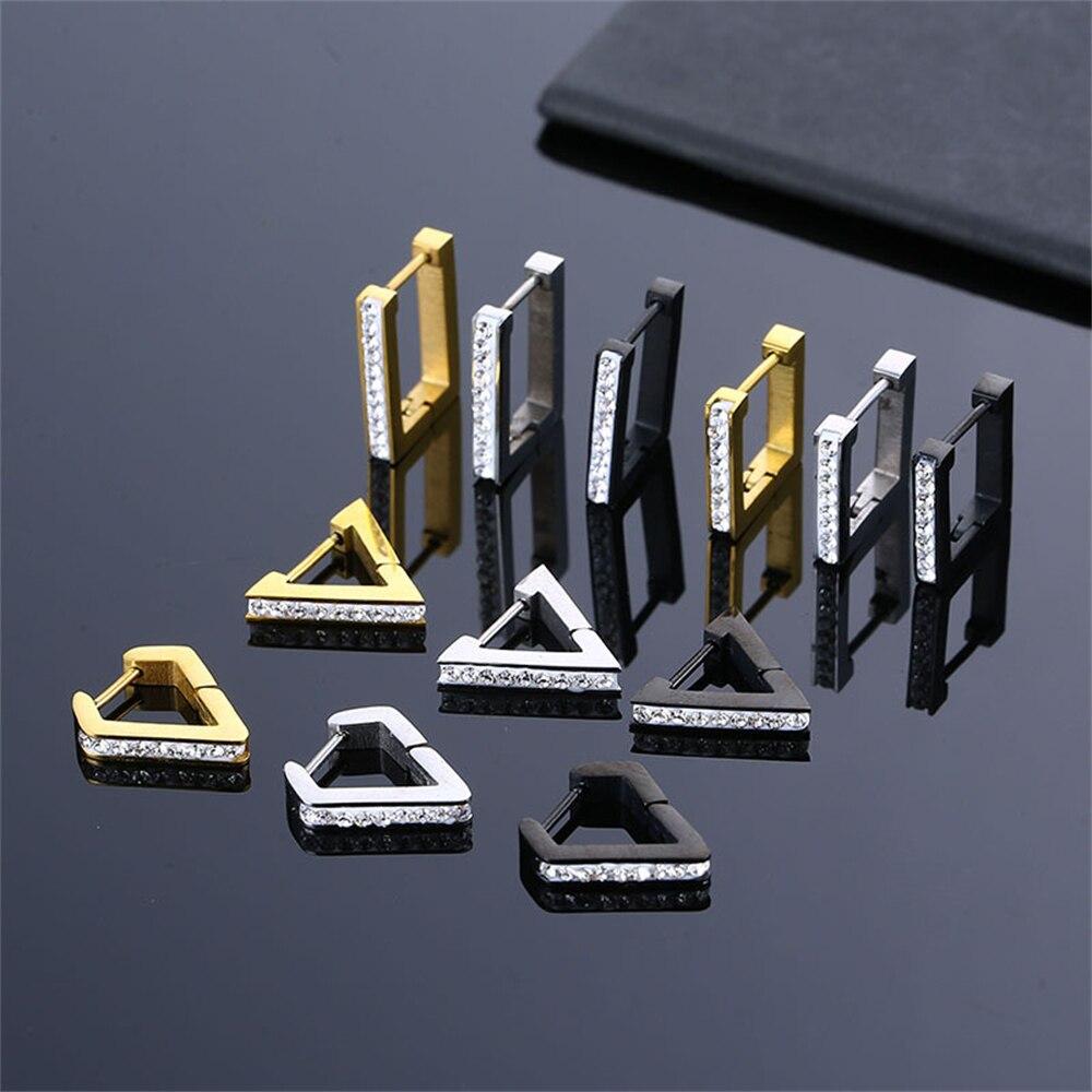 

1PC Кристалл Ромб Серьги для женщин Мужчины Мода Геометрические серьги Обруч Пирсинг Треугольник Ухо Шпилька Серьга Нержавеющая сталь Панк Рок Ювелирные изделия Подарок