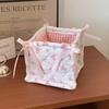 Korean Pink Plaid Quilted Storage Basket - Aesthetic Living Room & Bedside Organizer