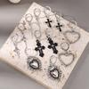 6pairs Gothic Cross Pendant Earrings for Women Men Love Heart Dangle Earrings Metal Punk Jewelry Gifts