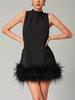 2026 Spring Women's Sleeveless A-Line Dress with Ostrich Feather Hem and Stand Collar