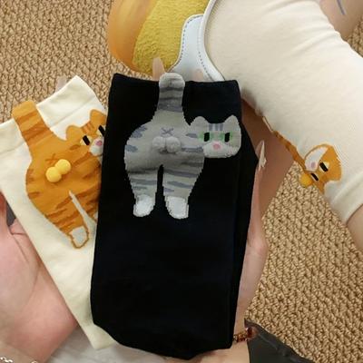 Women's Quirky 3D Cat Design Socks - 3 Pairs for Spring, Autumn, Winter