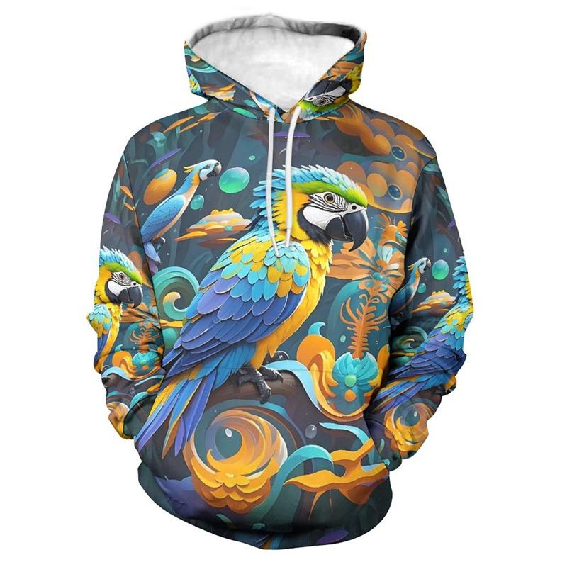 Moletom engraçado com padrão de papagaio para homens mulheres pássaros animais moletons estampados em 3D moletons casuais streetwear pulôver mangas compridas