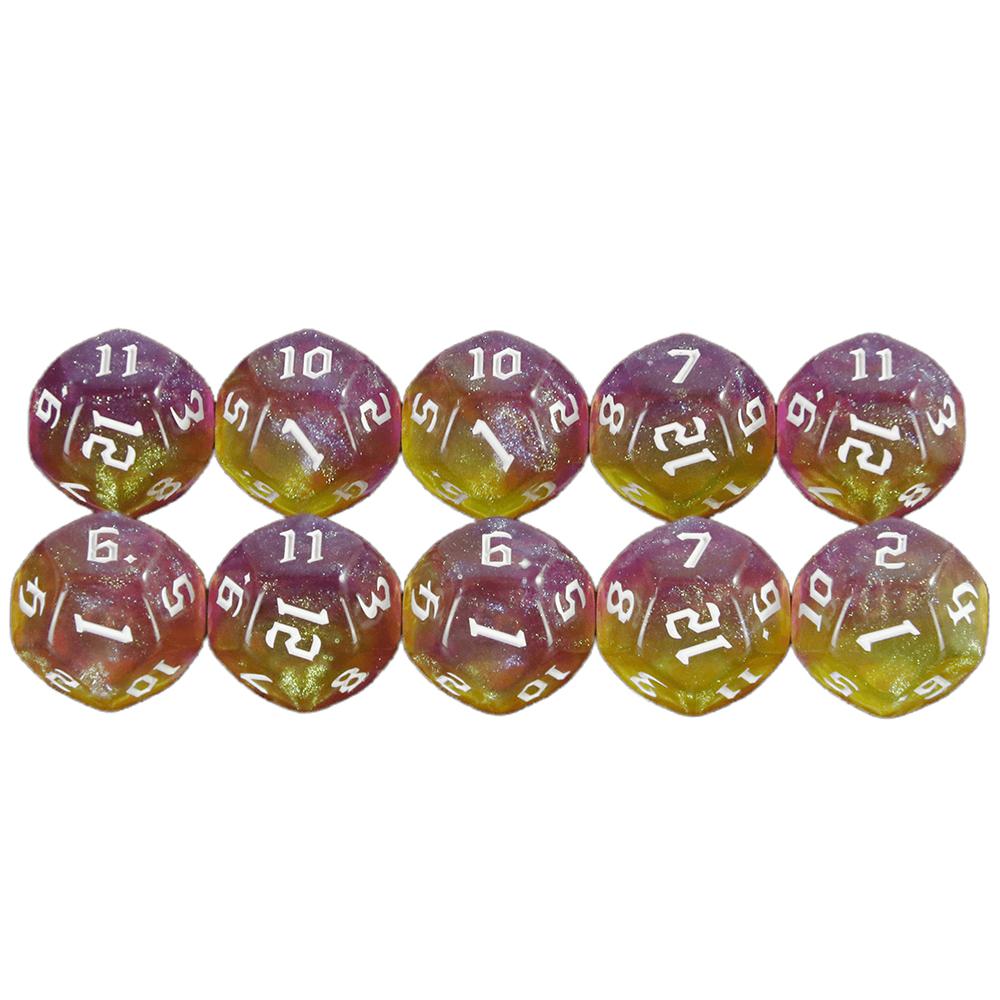 Polyhedral D12 Dice 10pcs 12 Sided Double Color with Glitter Dice for Role Playing GameD&D Boardgame Dice Set