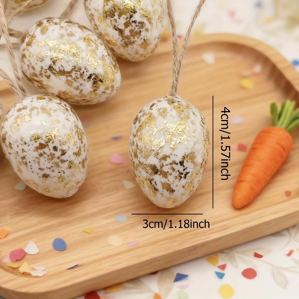 16pcs Easter Holiday Decorative Ornaments,Golden Foil Egg Hanging Pieces,Decorative Plastic Eggs, for Easter-Themed Decorations