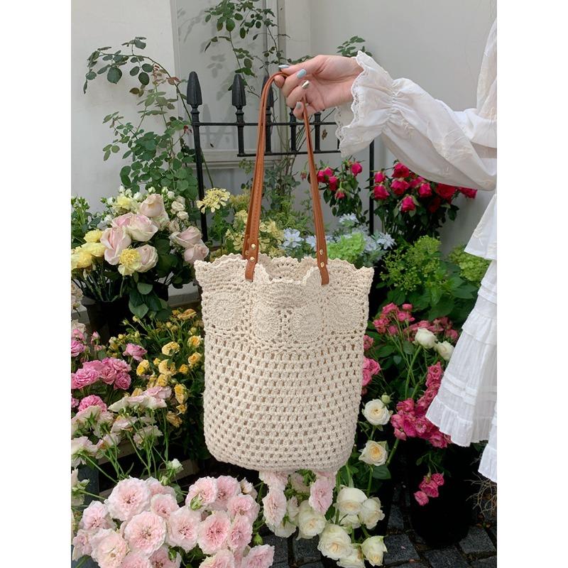 

Сумка-тоут большой вместимости с ажурным сетчатым узором, пляжная сумка для отпуска бежевый