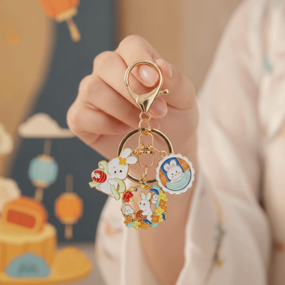 Enamel Metal Metal Key Ring Cartoon Design Enamel Pendant Rabbit Key Chain  Backpack Decor